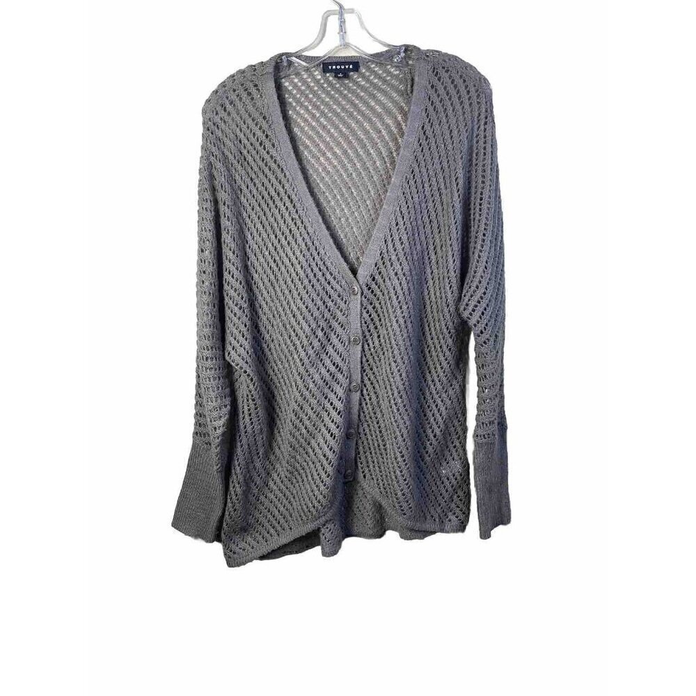 Trouve Brown Women's Open Knit Button Front Cardigan Duster Size Small V Neck